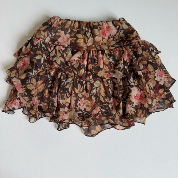 Ralph Lauren Girl's Brown and Pink Flowy Floral Ruffle Tier Skirt Size 3T - Picture 2 of 8